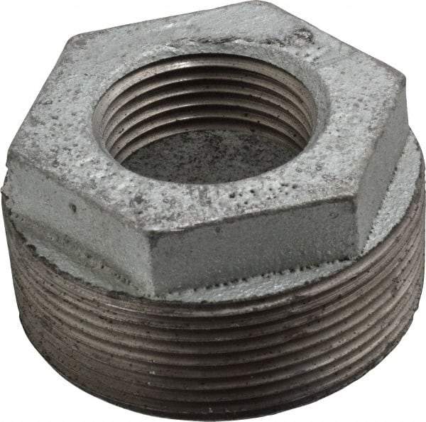 Made in USA - Class 150, 2 x 1" Galvanized Pipe Hex Bushing - Threaded, Malleable Iron - Benchmark Tooling