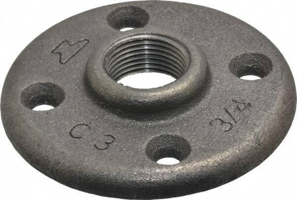 Made in USA - 3/4" Pipe, 3-1/4" OD, 5/8" Hub Length, Black Floor Pipe Flange - 2-1/2" Across Bolt Hole Centers, 1/4" Bolt Hole, 150 psi, Class 150 - Benchmark Tooling