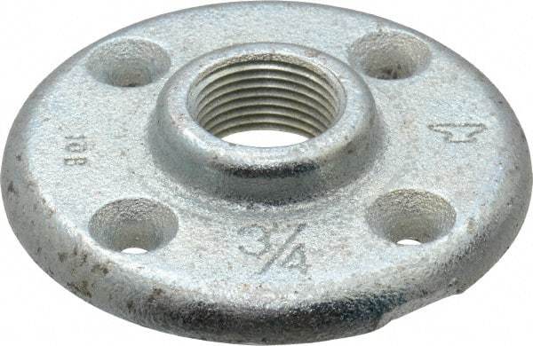 Made in USA - 3/4" Pipe, 3-1/2" OD, 5/8" Hub Length, Galvanized Floor Pipe Flange - 2-1/2" Across Bolt Hole Centers, 1/4" Bolt Hole, 150 psi, Class 150 - Benchmark Tooling