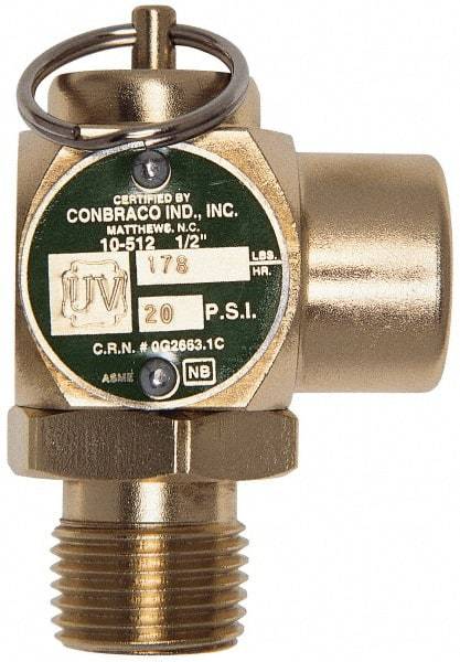 Conbraco - 1/2" Inlet, 1/2" Outlet, ASME Safety Relief Valve - 30 Max psi, Bronze, 245,000 BTUs - Benchmark Tooling