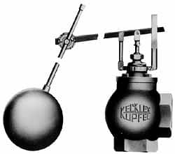 Made in USA - 1-1/2" Pipe, Bronze, Angle Pattern-Single Seat, Automatic Float Valve - 65 psi, NPTF End Connections - Benchmark Tooling