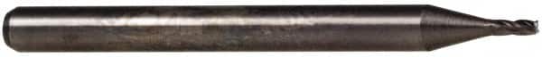 Accupro - 0.045", 0.135" LOC, 1/8" Shank Diam, 1-1/2" OAL, 4 Flute, Solid Carbide Square End Mill - Single End, Uncoated, Spiral Flute, 30° Helix, Centercutting, Right Hand Cut, Right Hand Flute, Series Miniature - Benchmark Tooling