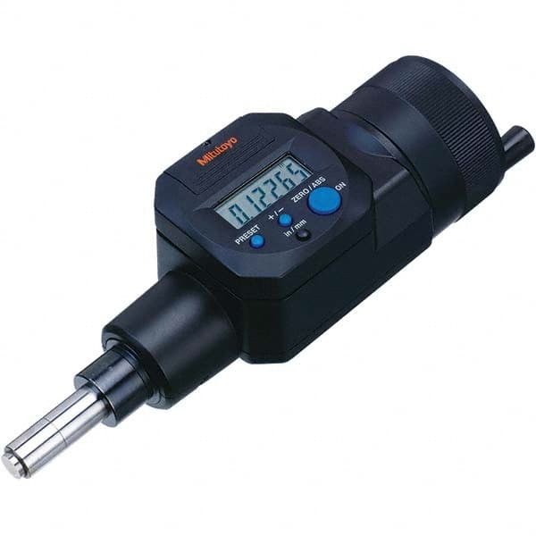 Electronic Micrometer Heads; Accuracy: ™.00015 in; Thimble Diameter (mm): 0.00; Spindle Shape: Spherical; Spindle Diameter (Decimal Inch): 8.0000; Batteries Included: Yes; Overall Length (mm): 220; Number Of Batteries: 2; Calibrated: Yes; Traceability Ce