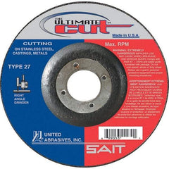 Sait - 6" Wheel Diam, 7/8" Arbor Hole, Type 27 Depressed Center Wheel - Extra Coarse Grade, Zirconia Alumina, S Hardness, 10,200 Max RPM - Benchmark Tooling