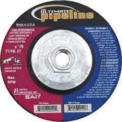 Sait - 9" Wheel Diam, 1/8" Wheel Thickness, Type 27 Depressed Center Wheel - Extra Coarse Grade, Zirconia Alumina, T Hardness, 6,600 Max RPM - Benchmark Tooling
