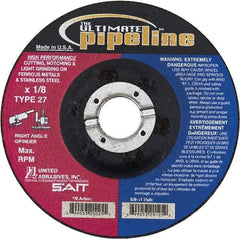 Sait - 9" Wheel Diam, 1/8" Wheel Thickness, 7/8" Arbor Hole, Type 27 Depressed Center Wheel - Extra Coarse Grade, Zirconia Alumina, T Hardness, 6,600 Max RPM - Benchmark Tooling