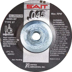 Sait - 46 Grit, 4-1/2" Wheel Diam, Type 27 Depressed Center Wheel - Extra Coarse Grade, Aluminum Oxide, N Hardness, 13,300 Max RPM - Benchmark Tooling