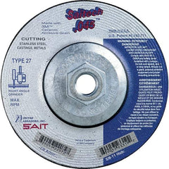 Sait - 5" Wheel Diam, Type 27 Depressed Center Wheel - Extra Coarse Grade, Ceramic, S Hardness, 12,200 Max RPM - Benchmark Tooling