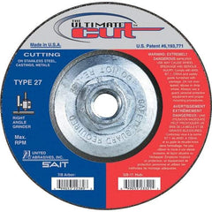 Sait - 5" Wheel Diam, Type 27 Depressed Center Wheel - Extra Coarse Grade, Zirconia Alumina, S Hardness, 12,200 Max RPM - Benchmark Tooling