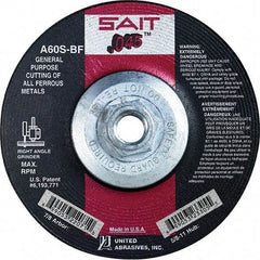 Sait - 60 Grit, 5" Wheel Diam, Type 27 Depressed Center Wheel - Extra Coarse Grade, Aluminum Oxide, S Hardness, 12,200 Max RPM - Benchmark Tooling