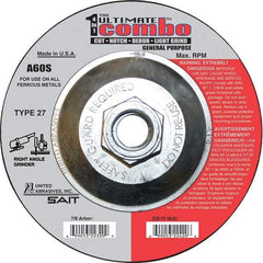 Sait - 60 Grit, 4-1/2" Wheel Diam, Type 27 Depressed Center Wheel - Extra Coarse Grade, Aluminum Oxide, S Hardness, 13,300 Max RPM - Benchmark Tooling