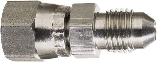 Made in USA - 5/8" Tube OD, 37° Stainless Steel Flared Tube Swivel Connector - 7/8-14 Female Flare x Male Flare Ends - Benchmark Tooling