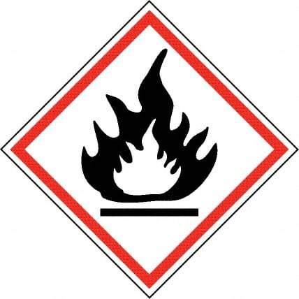 NMC - Hazardous Materials Label, Header: Flammable Warning - Legend: GHS - Graphic, English, Black & Red, 4" Long x 4" High, No Coating - Benchmark Tooling