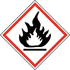 NMC - Hazardous Materials Label, Header: Flammable Warning - Legend: GHS - Graphic, English, Black & Red, 4" Long x 4" High, No Coating - Benchmark Tooling