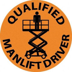 NMC - Qualified Man Lift Driver, Hard Hat Label - Black on Orange, 0.045" Thick, For Accident Prevention - Benchmark Tooling