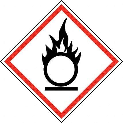 NMC - Hazardous Materials Label, Header: Oxidizer Warning - Legend: GHS - Graphic, English, Black & Red, 4" Long x 4" High, No Coating - Benchmark Tooling