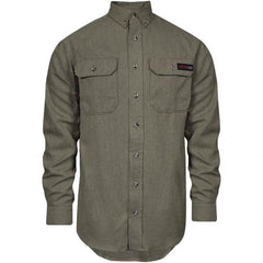 National Safety Apparel - Size M Khaki Flame Resistant/Retardant Long Sleeve Button Down Shirt - Exact Industrial Supply
