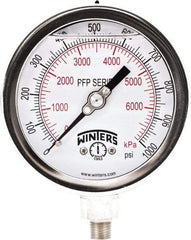 Winters - 4" Dial, 1/4 Thread, 0-1,000 Scale Range, Pressure Gauge - Bottom Connection Mount, Accurate to 1% Full-Scale of Scale - Benchmark Tooling