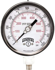 Winters - 4" Dial, 1/4 Thread, 0-1,000 Scale Range, Pressure Gauge - Bottom Connection Mount, Accurate to 0.01% of Scale - Benchmark Tooling