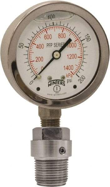 Winters - 2-1/2" Dial, 1/4 Thread, 0-600 Scale Range, Pressure Gauge - Bottom Connection Mount, Accurate to 1.5% of Scale - Benchmark Tooling