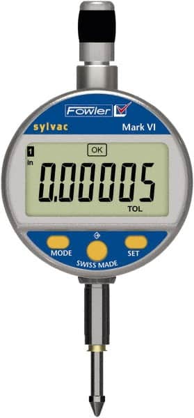 Fowler - 0 to 50mm Range, 0.00005" Graduation, Electronic Drop Indicator - Center Lug Back, Accurate to 0.00019", Inch & Metric System, LCD Display - Benchmark Tooling