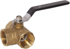 Value Collection - 1/2" Pipe, Full Port, Brass Diverter Ball Valve - Inline - Three Way Flow, FNPTF x FNPTF x FNPTF Ends, Lever Handle, 600 WOG, 150 WSP - Benchmark Tooling
