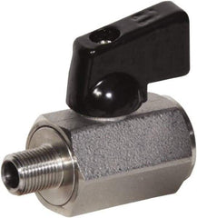Value Collection - 1/2" Pipe, Standard Port, Stainless Steel Miniature Ball Valve - Inline - Two Way Flow, MNPT x FNPT Ends, Wedge Handle, 800 WOG, 150 WSP - Benchmark Tooling