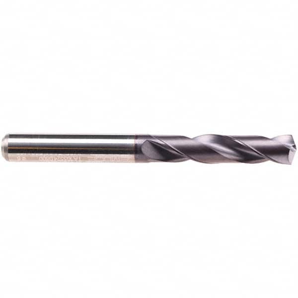 Emuge - 10.4mm 140° Spiral Flute Solid Carbide Screw Machine Drill Bit - TiAlN Finish, Right Hand Cut, 55mm Flute Length, 102mm OAL, Four Facet Point, Straight Shank - Benchmark Tooling