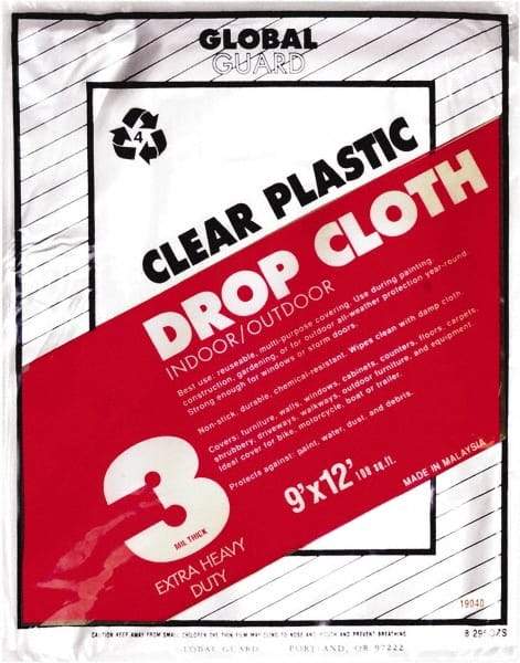 Premier Paint Roller - Medium Weight Plastic Drop Cloth - 12' x 9', 3 mil Thick, Off White - Benchmark Tooling