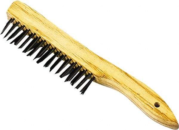 Premier Paint Roller - Steel Surface Preparation Wire Brush - 1" Bristle Length, 1" Wide, 10-1/2" OAL, Wood Block, Tapered Wood Handle - Benchmark Tooling