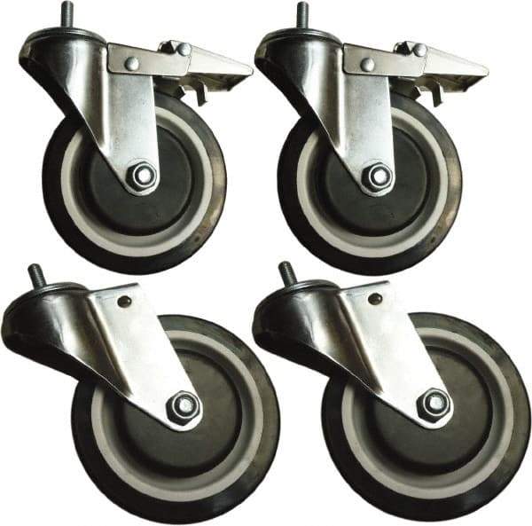 Sandusky Lee - 5" Diam x 5" Wide, Rubber Swivel with Brake Caster - 1,000 Lb Capacity, Stem Mount - Benchmark Tooling