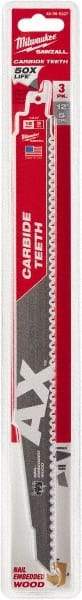 Milwaukee Tool - 12" Long x 1" Thick, Carbide Reciprocating Saw Blade - Tapered Profile, 7 TPI, Toothed Edge, Universal Shank - Benchmark Tooling