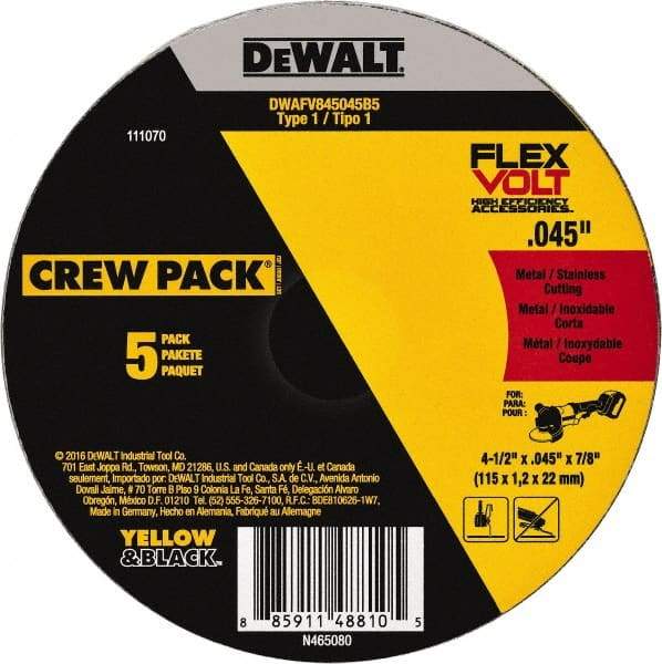 DeWALT - 4-1/2" Ceramic Cutoff Wheel - 0.045" Thick, 7/8" Arbor, 13,300 Max RPM, Use with Portable Tools - Benchmark Tooling