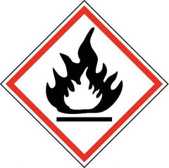 NMC - Hazardous Materials Label, Header: Flammable Warning - Legend: GHS - Graphic, English, Black & Red, 2" Long x 2" High, No Coating - Benchmark Tooling