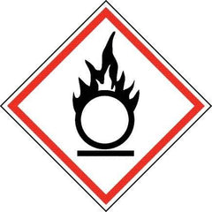 NMC - Hazardous Materials Label, Header: Oxidizer Warning - Legend: GHS - Graphic, English, Black & Red, 2" Long x 2" High, No Coating - Benchmark Tooling