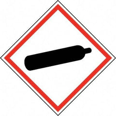 NMC - Hazardous Materials Label, Header: Compressed Gas Warning - Legend: GHS - Graphic, English, Black & Red, 2" Long x 2" High, No Coating - Benchmark Tooling