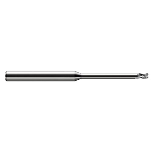 Miniature End Mills - Long Reach, Stub Flute - 0.0930″ (3/32″) Cutter Diameter × 0.0300″ Radius × 0.1390″ Length of Cut × 0.7500″ (3/4″) Reach Carbide Corner Radius End Mill, 3 Flutes - Exact Industrial Supply