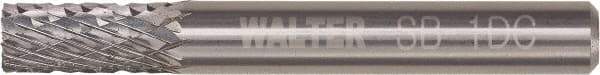 WALTER Surface Technologies - 1/4" Cut Diam, 1/4" Shank Diam, Cylinder Head Double Cut Burr - Tungsten Carbide, 5/8" LOC, 3-5/8" OAL - Benchmark Tooling