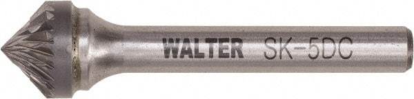 WALTER Surface Technologies - 1/2" Cut Diam, 1/4" Shank Diam, Cone Head Double Cut Burr - Tungsten Carbide, 1/4" LOC, 4-1/4" OAL - Benchmark Tooling
