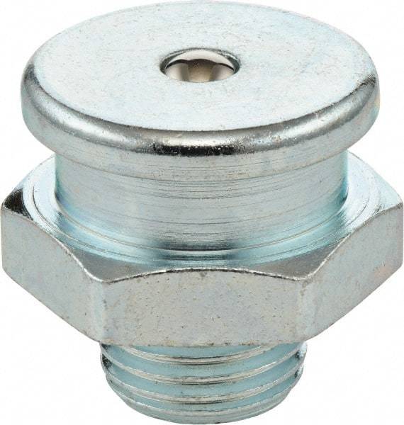 Umeta - Straight Head Angle, M10x1 Metric Steel Button-Head Grease Fitting - 22mm Hex, 23.5mm Overall Height, 9.5mm Shank Length, Zinc Plated Finish - Benchmark Tooling