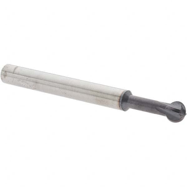 Accupro - 1/4" Diam, 0.213" LOC, 4 Flute Solid Carbide Ball End Mill - nACo Finish, Single End, 2-1/2" OAL, 1/4" Shank Diam, Undercutting - Benchmark Tooling