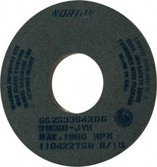 Norton - 14" Diam x 5" Hole x 1" Thick, J Hardness, 60 Grit Surface Grinding Wheel - Silicon Carbide, Type 1, Medium Grade, 1,800 Max RPM, Vitrified Bond, No Recess - Benchmark Tooling