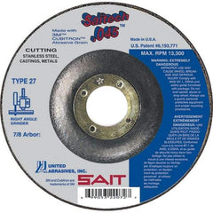 Sait - 7" Wheel Diam, 7/8" Arbor Hole, Type 27 Depressed Center Wheel - Ceramic, Resinoid Bond, 8,500 Max RPM, Compatible with Angle Grinder - Benchmark Tooling