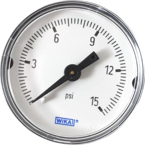 Wika - 1-1/2" Dial, 1/8 Thread, 0-15 Scale Range, Pressure Gauge - Center Back Connection Mount, Accurate to 3-2-3% of Scale - Benchmark Tooling