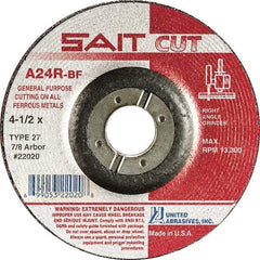 Sait - 3" 24 Grit Aluminum Oxide Cutoff Wheel - 1/8" Thick, 3/8" Arbor, 20,372 Max RPM, Use with Die Grinders - Benchmark Tooling