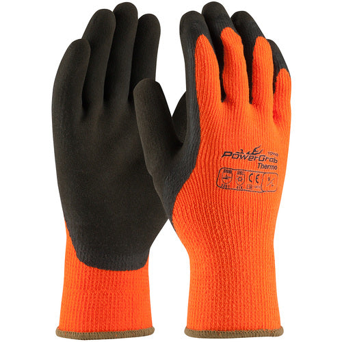 41-1400/L Insulated Seamless Knit - PowerGrab Thermo - HV Orange Acrylic Terry Shell - Latex MicroFinish Grip - Exact Industrial Supply