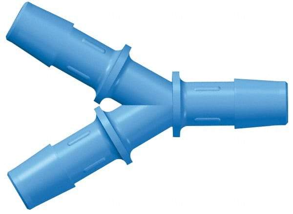 Made in USA - 1/8" Barb, Nylon Single Barbed Tube Y Connector - Blue, Male - Benchmark Tooling