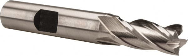 Hertel - 11/32", 3/4" LOC, 3/8" Shank Diam, 2-1/2" OAL, 4 Flute, High Speed Steel Square End Mill - Single End, Uncoated, Spiral Flute, 30° Helix, Centercutting, Right Hand Cut, Right Hand Flute - Benchmark Tooling
