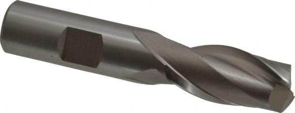 Hertel - 21/32", 1-5/16" LOC, 5/8" Shank Diam, 3-5/16" OAL, 2 Flute, High Speed Steel Square End Mill - Single End, Uncoated, Spiral Flute, 30° Helix, Centercutting, Right Hand Cut, Right Hand Flute - Benchmark Tooling
