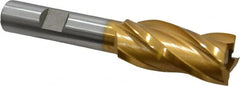 Hertel - 3/4", 1-5/8" LOC, 1/2" Shank Diam, 3-5/8" OAL, 4 Flute, High Speed Steel Square End Mill - Single End, TiN Finish, Spiral Flute, 30° Helix, Right Hand Cut, Right Hand Flute - Benchmark Tooling